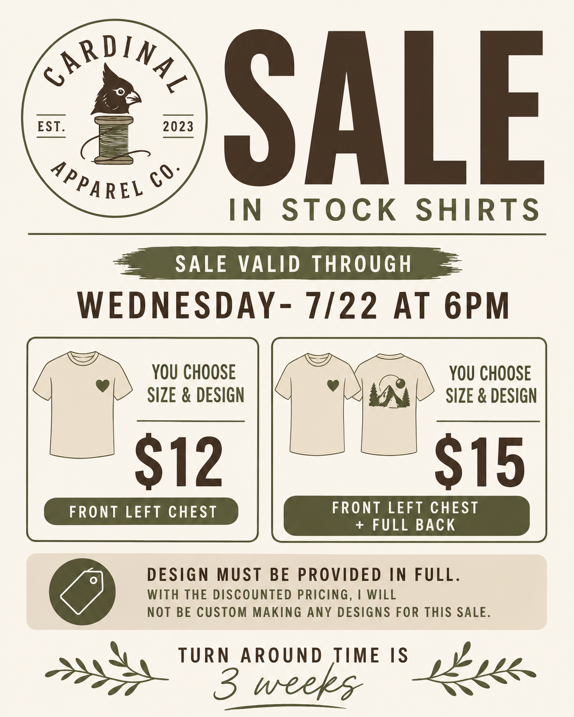 $12 shirt sale- front left only